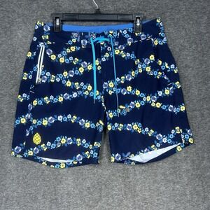 STIO CFS Board Shorts Mens 32 Blue Floral 2330 Drawstring‎ 7" Inseam